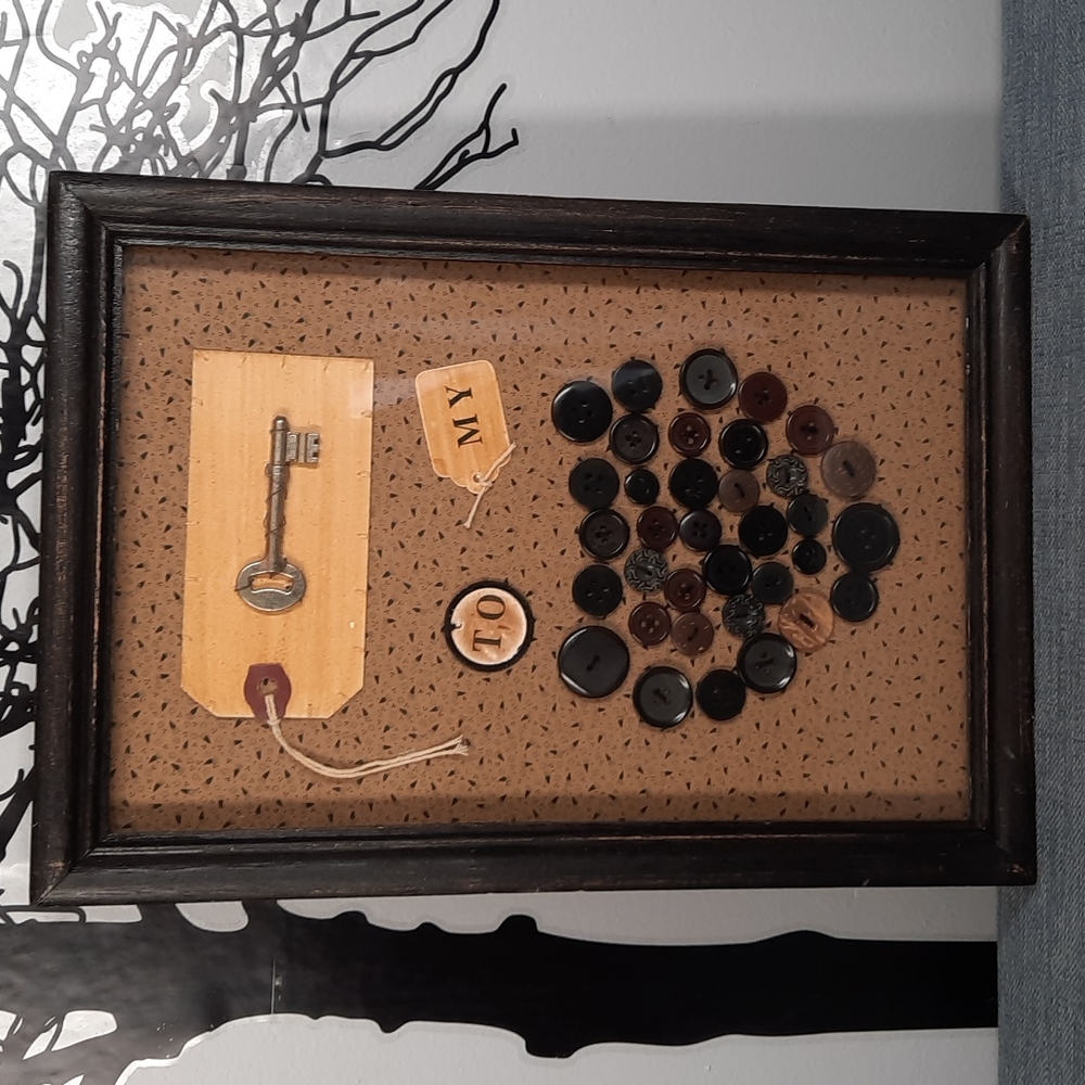Picture Wall Art Key To My Heart Buttons Primitive Handmade Home Decoration